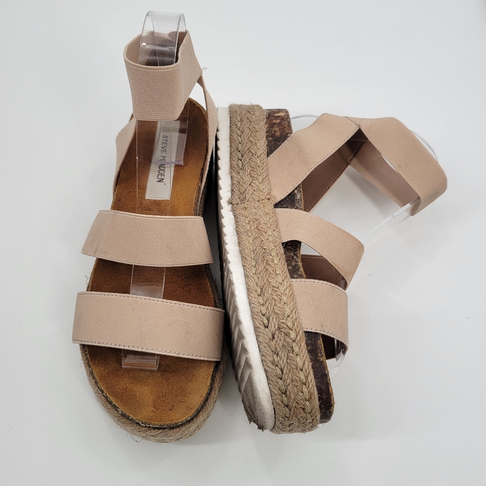 Steve Madden Women's 7 Kimmie Platform Sandals Beige Tan Strappy Espadrilles